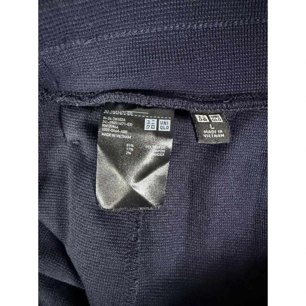 Uniqlo Culotte Pants Womens Large Navy Blue Wide Leg Elastic Waist Crop Stretch
